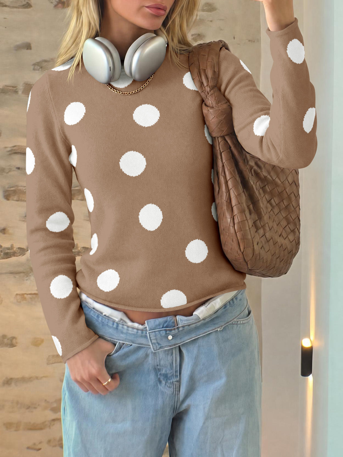 usvara Womens Polka Dot Long Sleeve Sweater