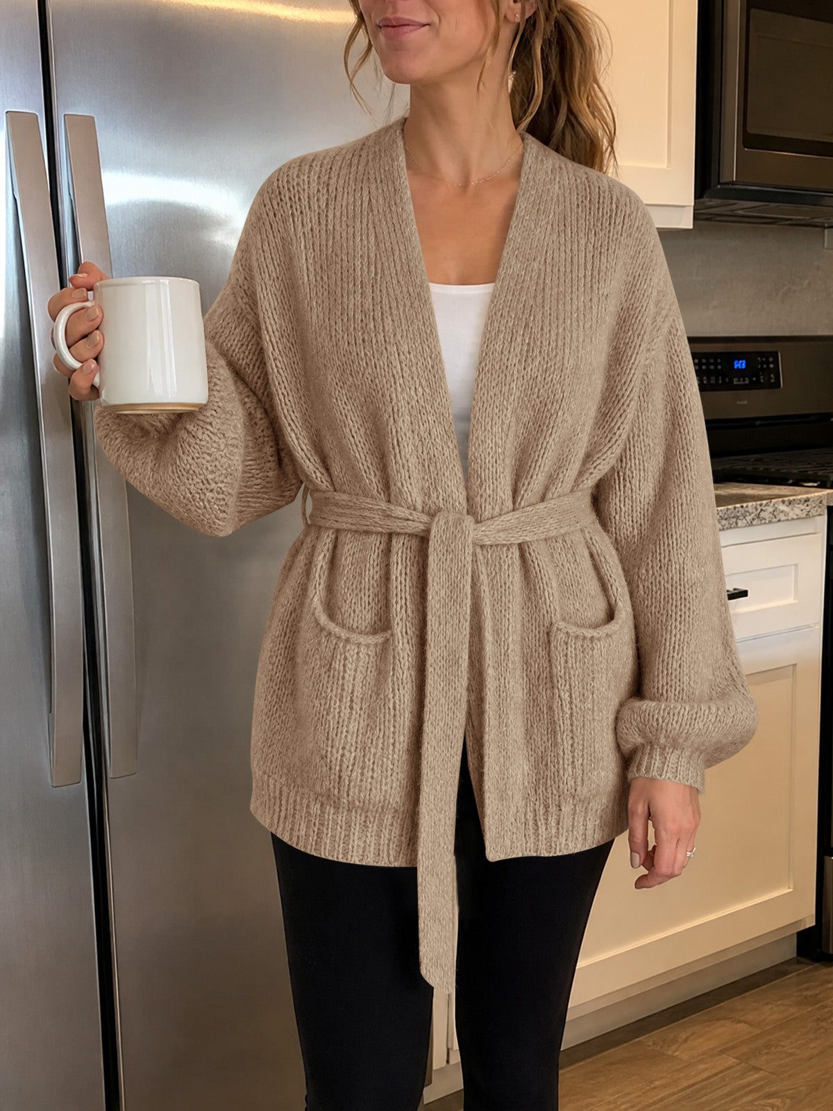usvara Womens V Neck Belted Cardigan