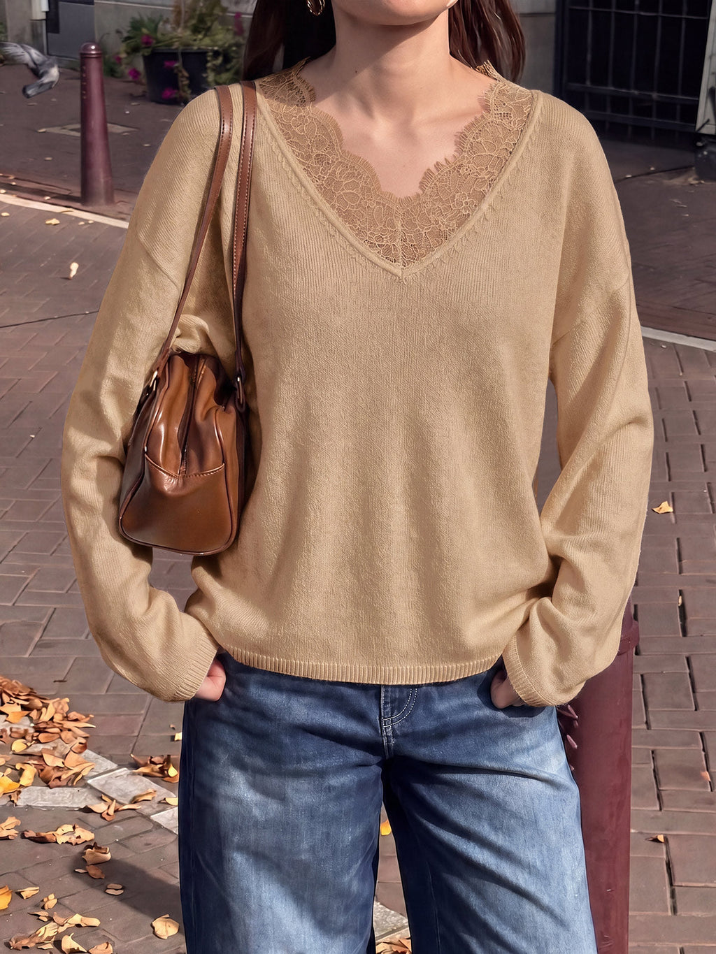 usvara Womens Lace V Neck Sweater Tops