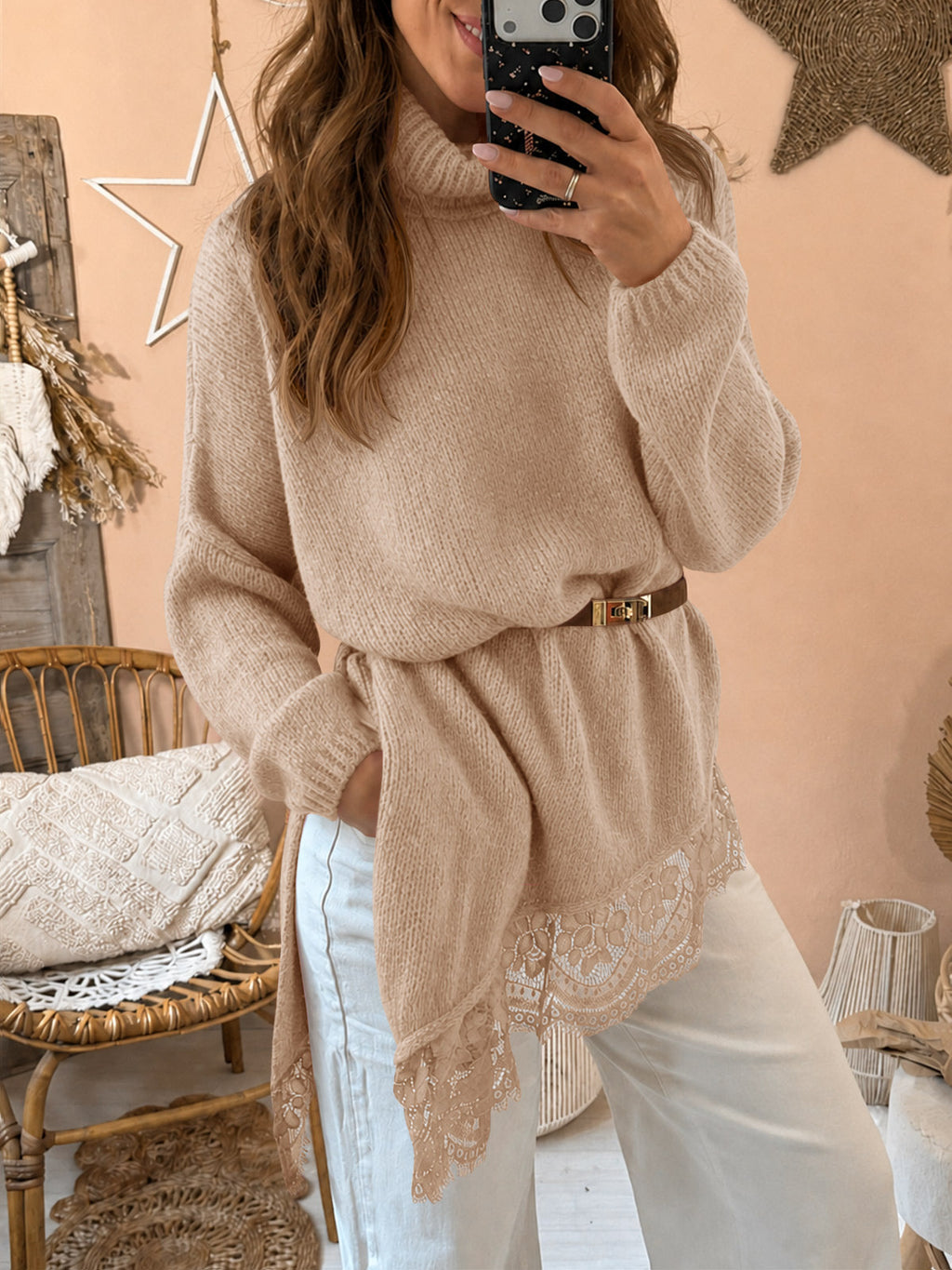 usvara Womens Oversized Batwing Sleeve Turtleneck Sweater