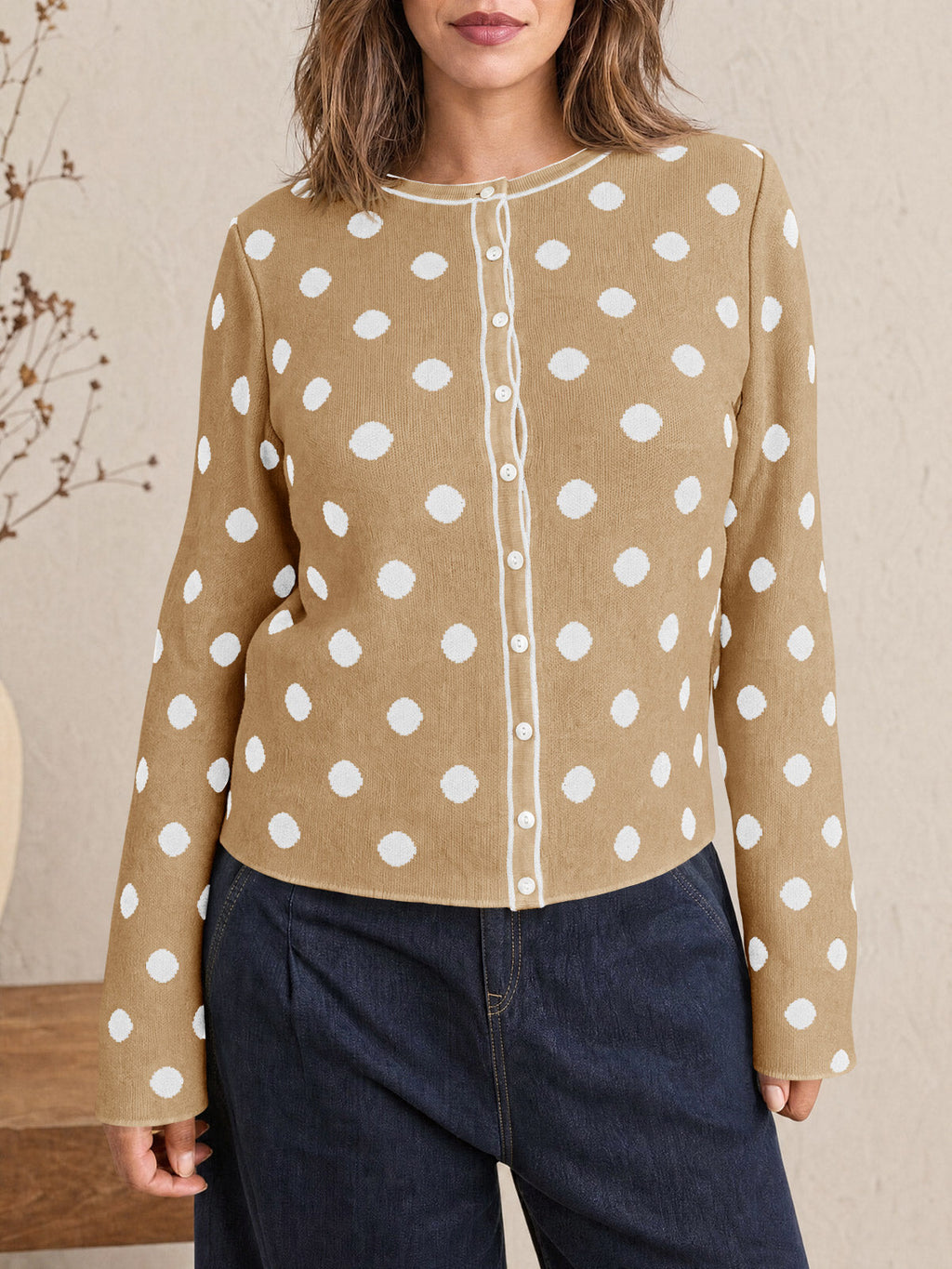 usvara Womens Polka Dot Button Up Cardigan