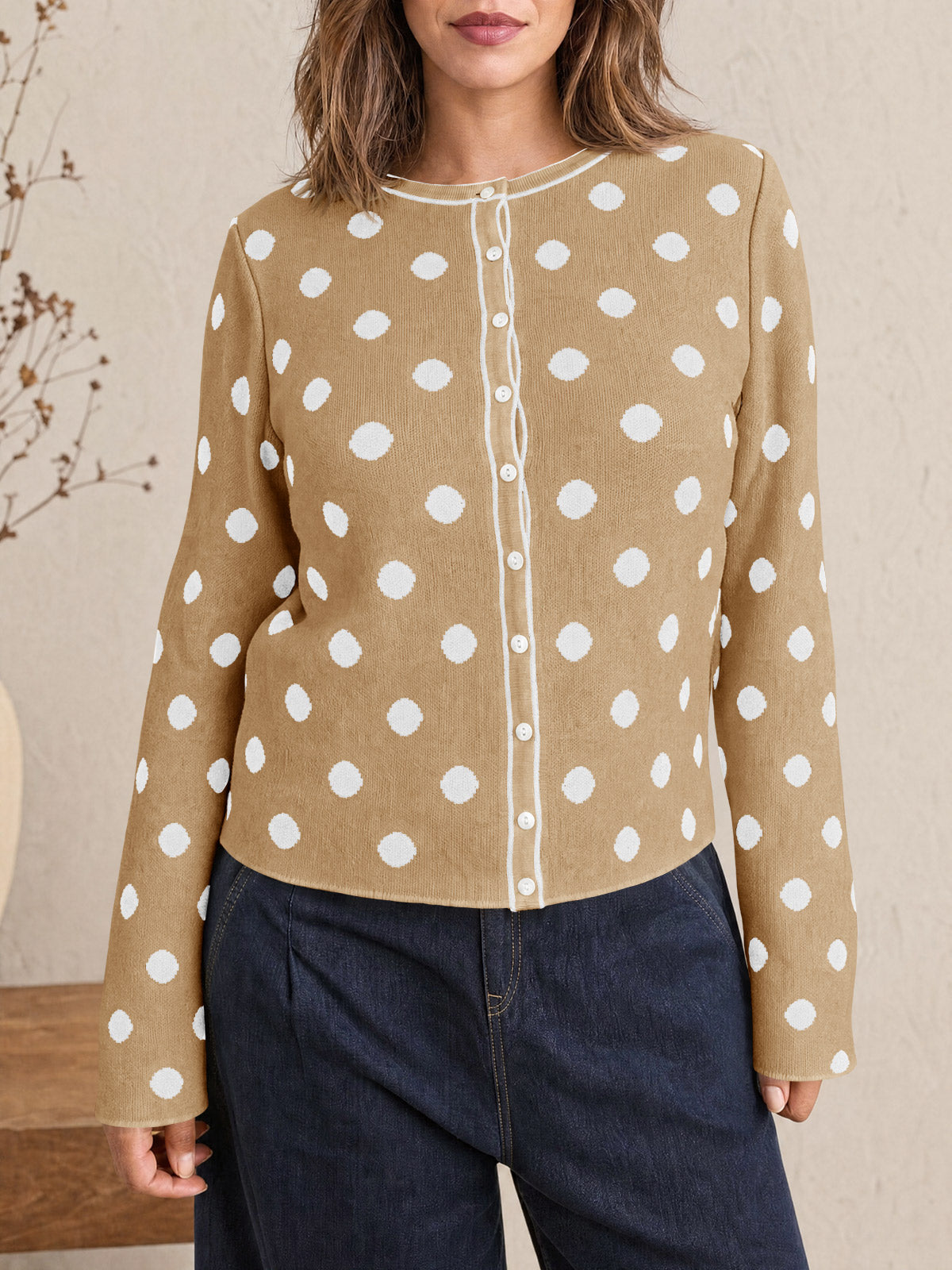 usvara Womens Polka Dot Button Up Cardigan