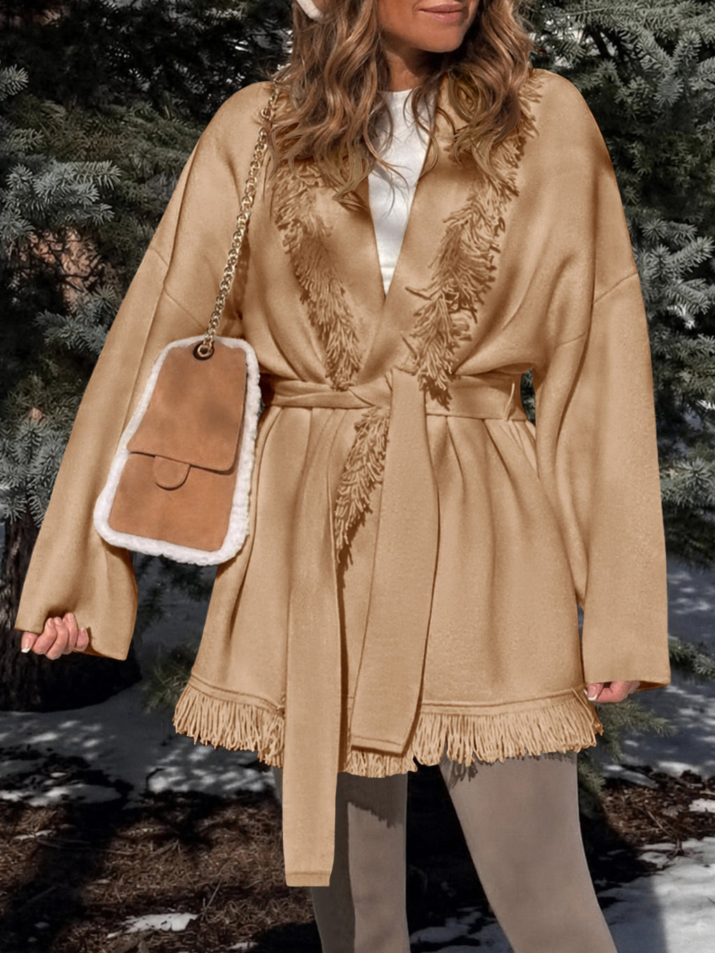 usvara Womens Tassel Fringe Lapel Cardigan