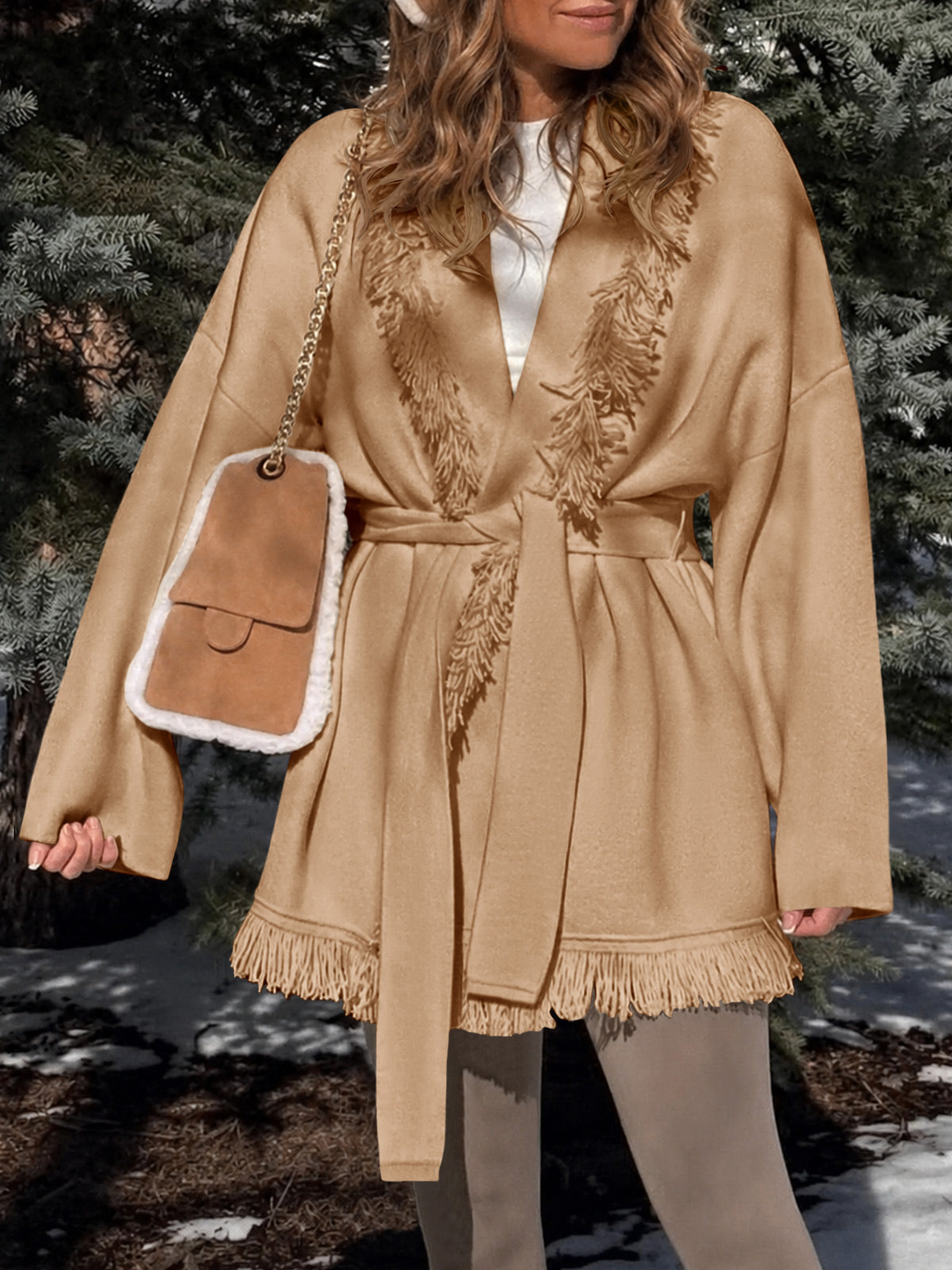 usvara Womens Tassel Fringe Lapel Cardigan