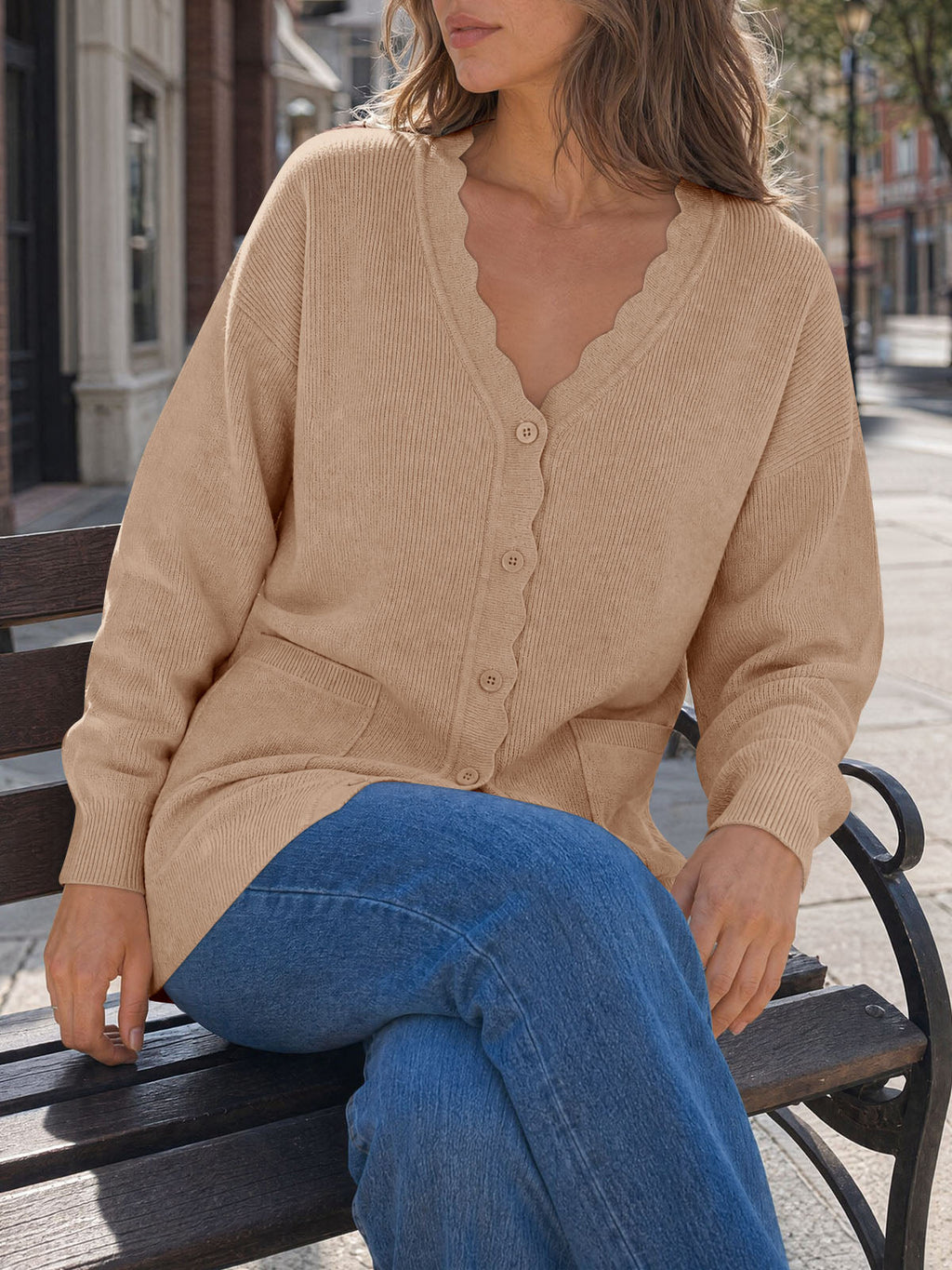 usvara Womens Oversized V Neck  Cardigan