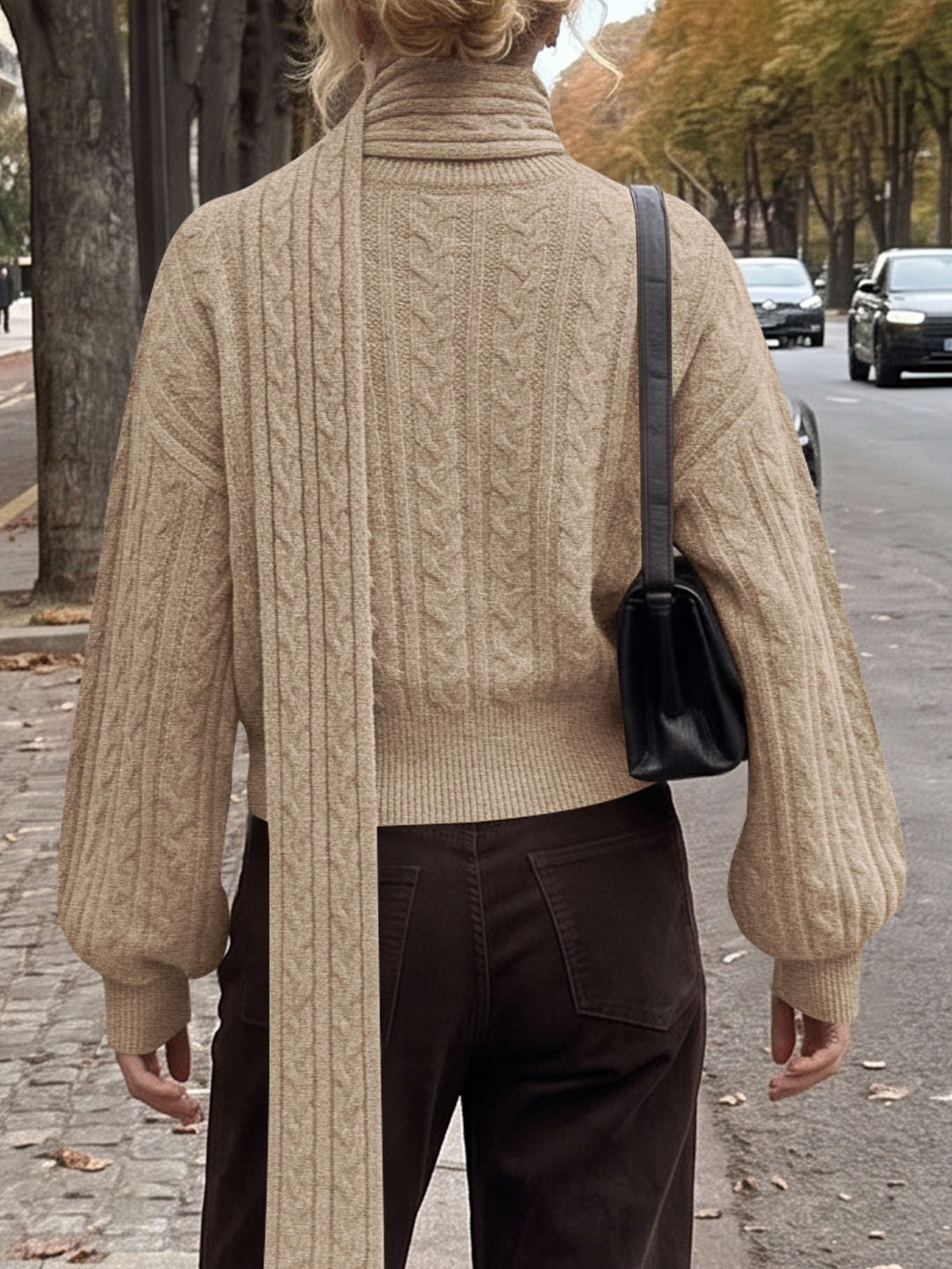 usvara Womens Cable Knit Cardigan with Scarf
