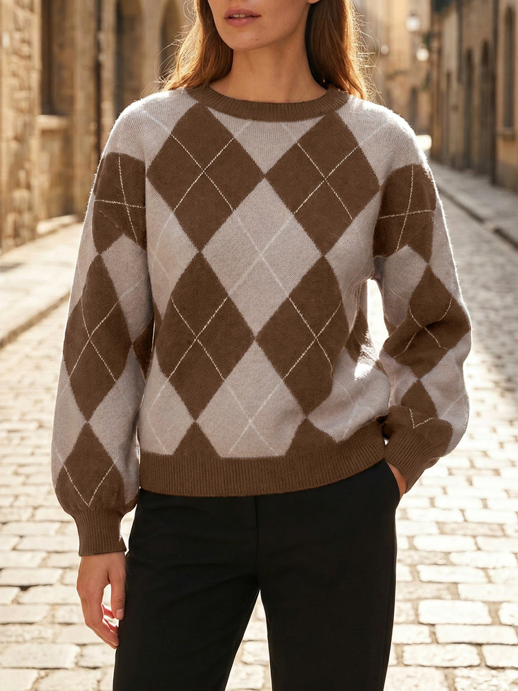 usvara Women Checkered Argyle Sweater