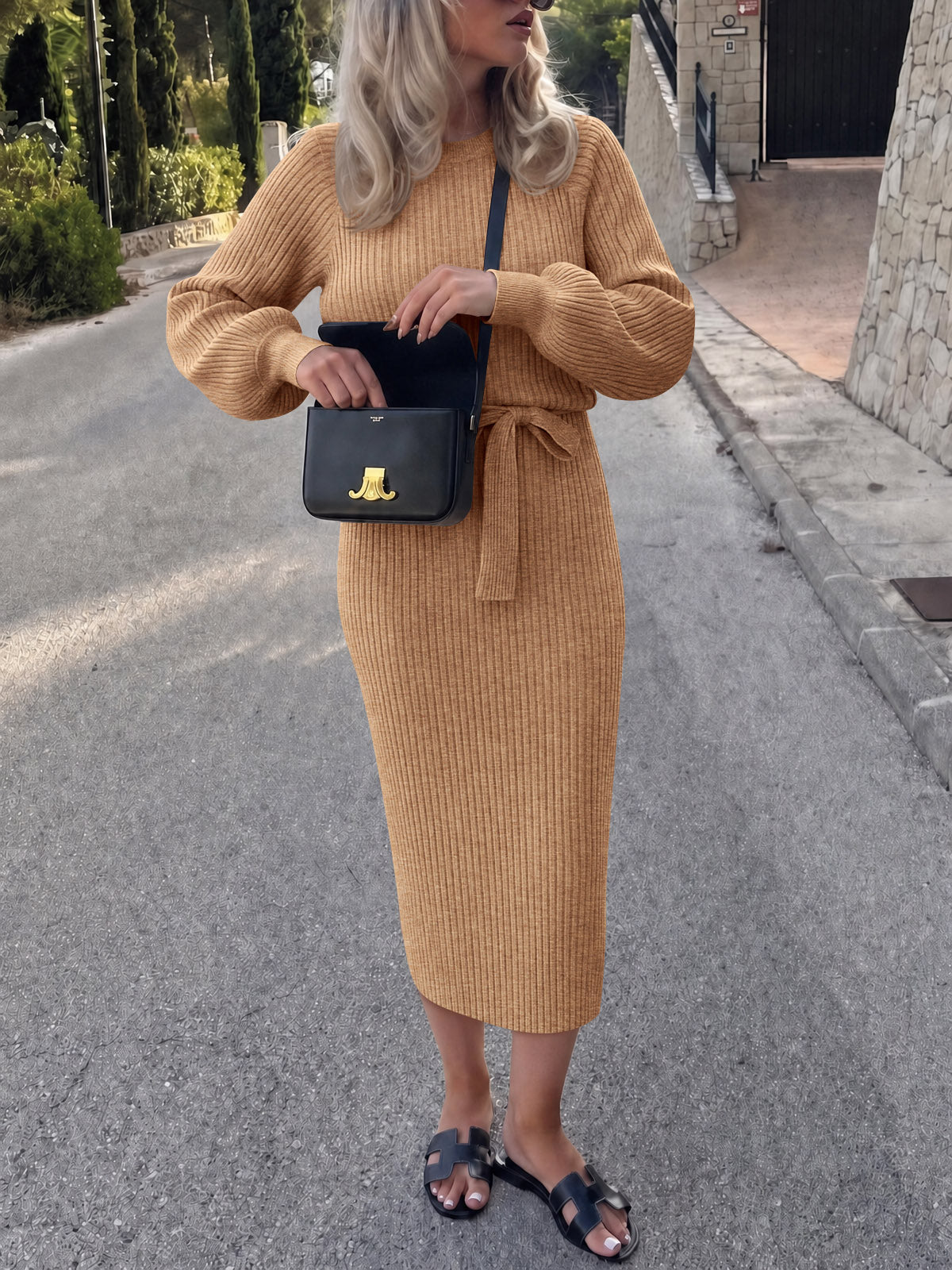 usvara Womens Ribbed Knit Sweater Dress