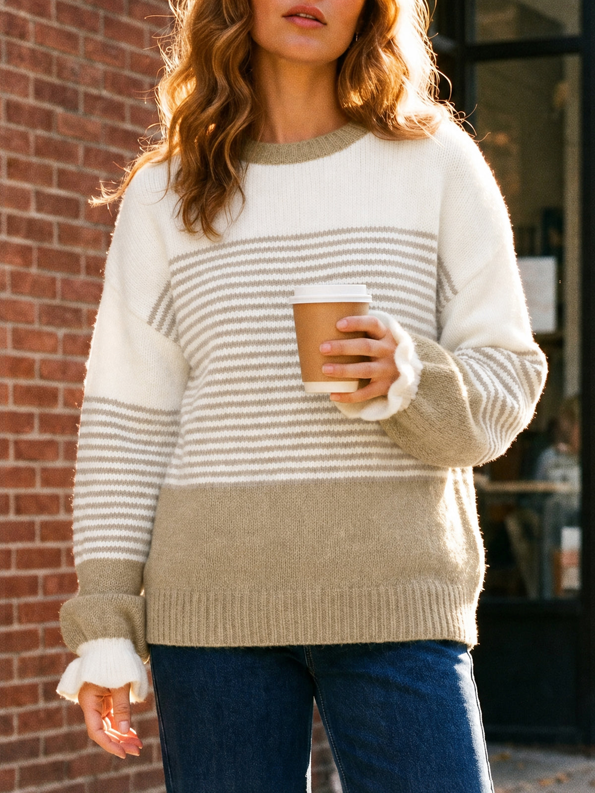 usvara Women Ruffle Sleeve Sweater