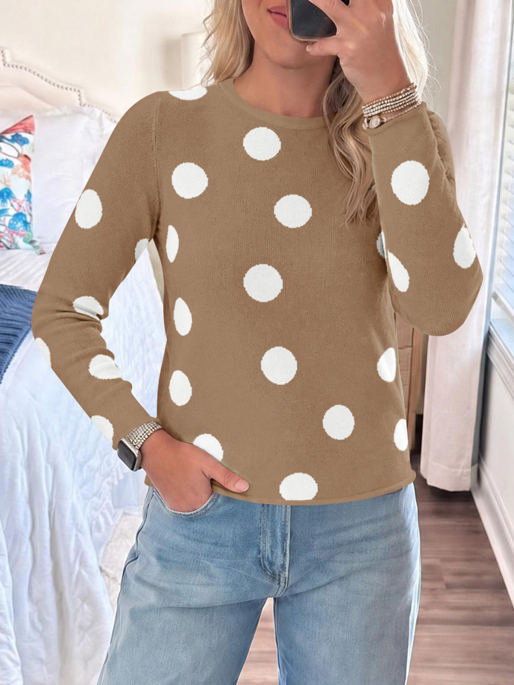 usvara Womens Polka Dot Long Sleeve Sweater