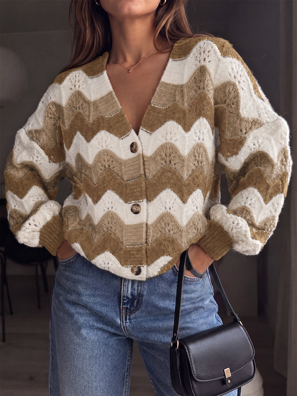usvara Women Oversized Striped Cardigan