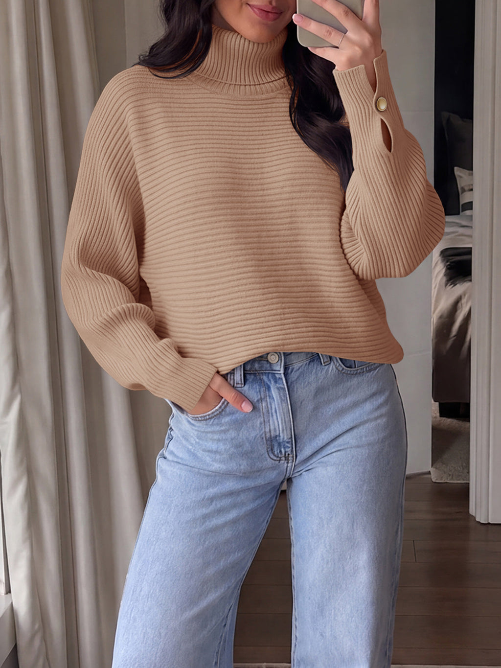 usvara Womens Batwing Sleeve Knit Turtleneck Sweater