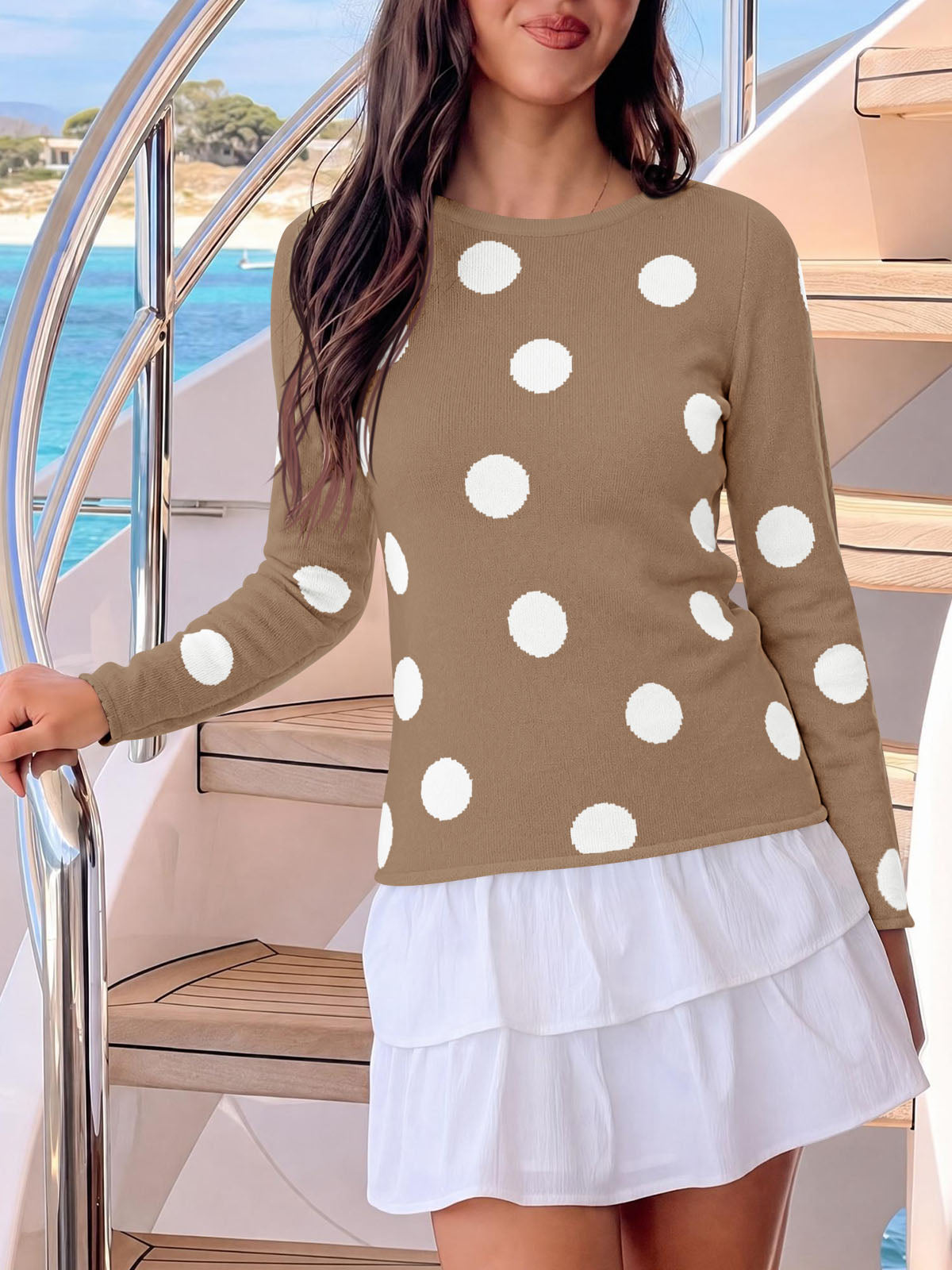 usvara Womens Polka Dot Long Sleeve Sweater