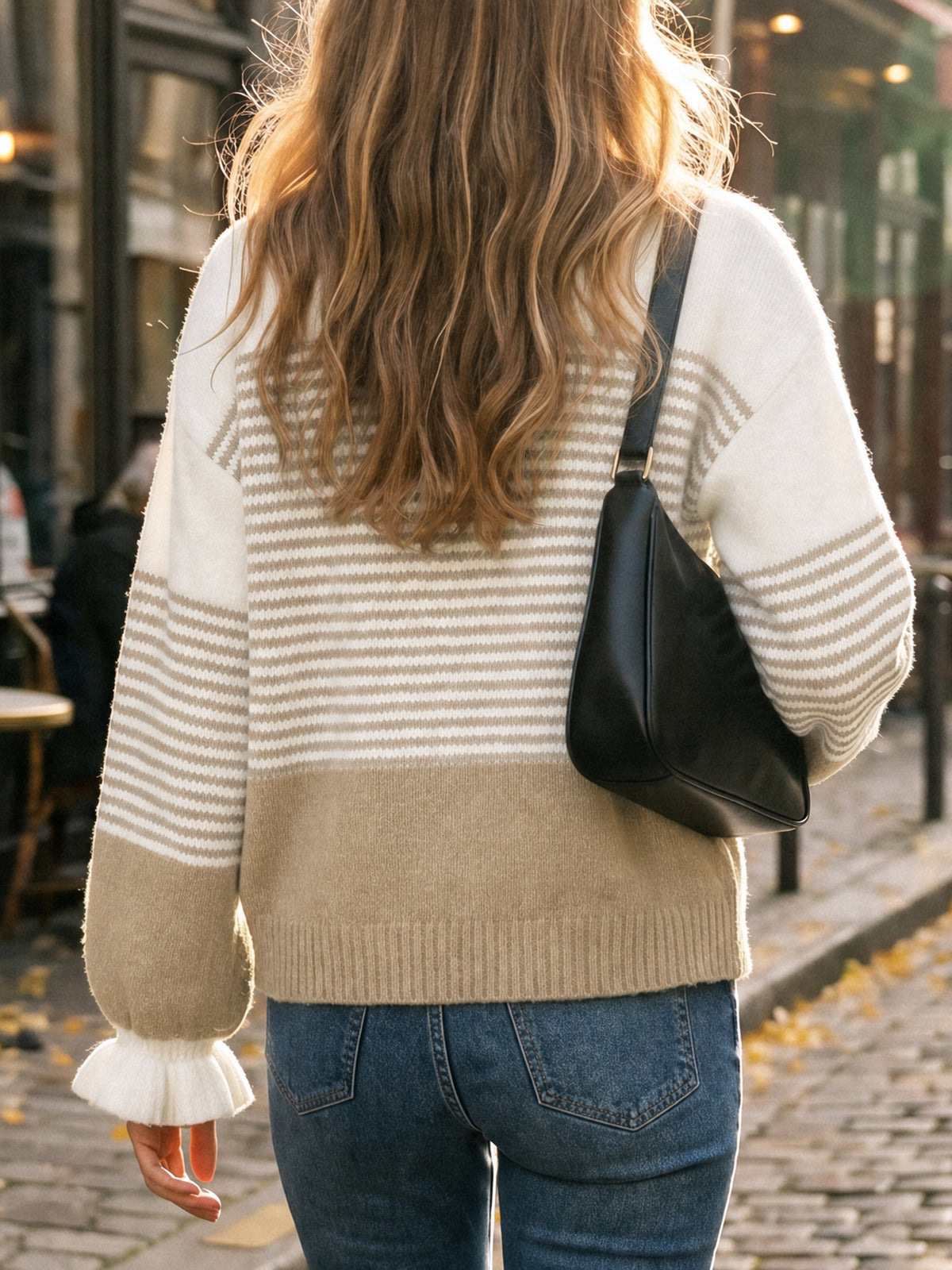 usvara Women Ruffle Sleeve Sweater