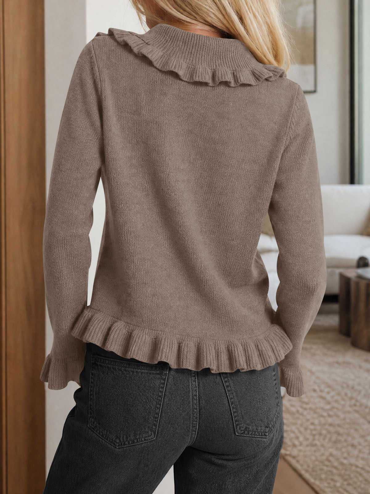 usvara Womens Ruffle Button Down Cardigan