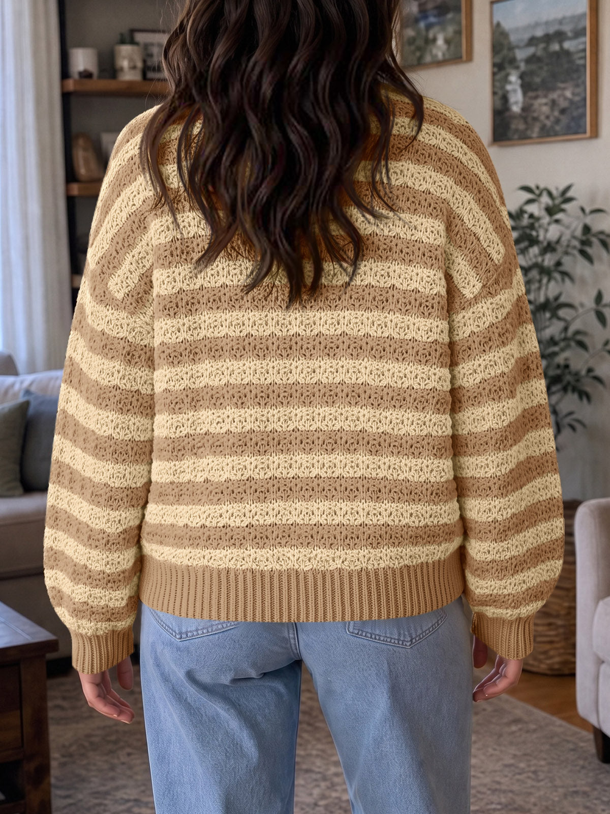 usvara Womens Striped Color Block Sweater