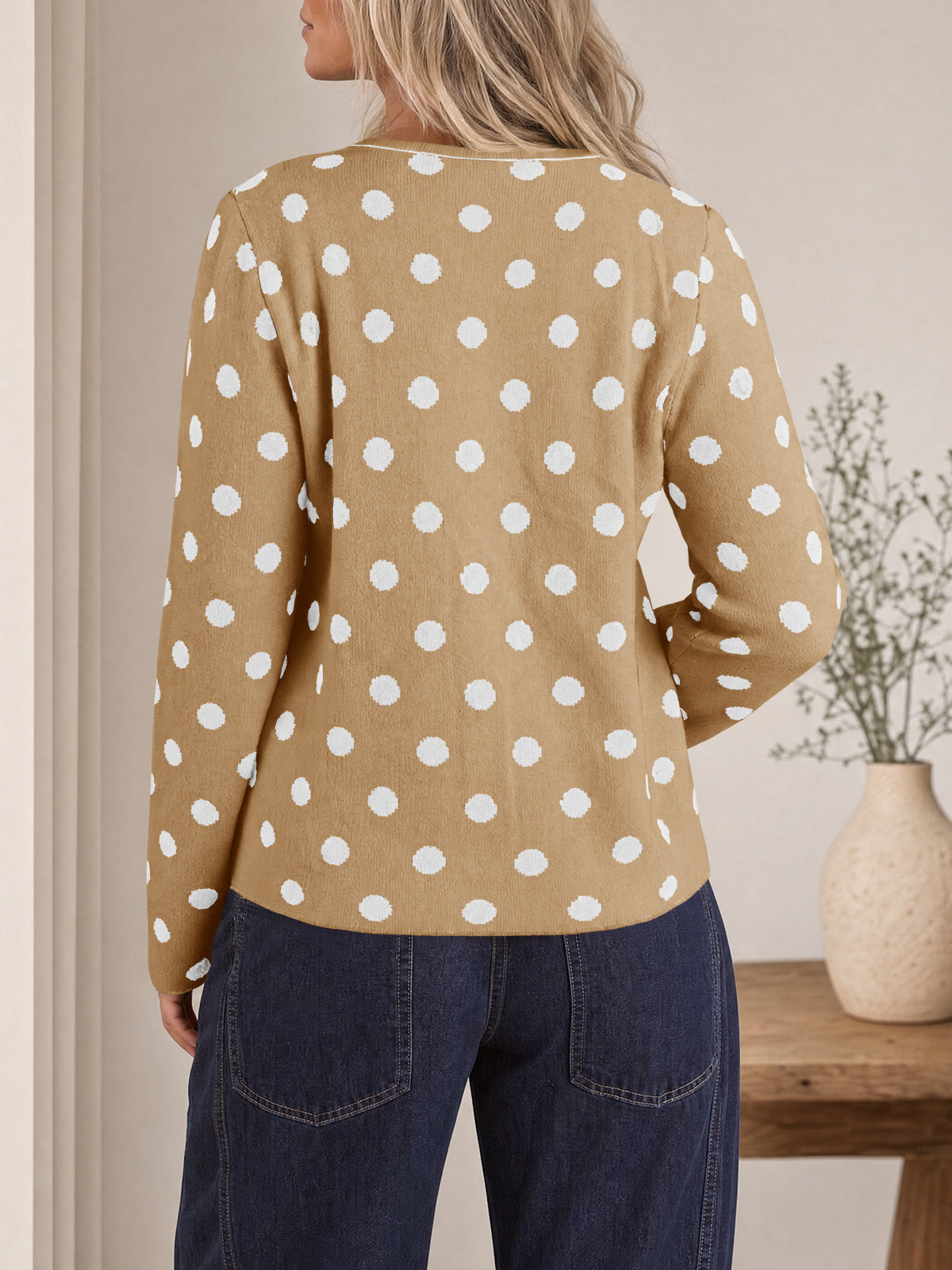 usvara Womens Polka Dot Button Up Cardigan