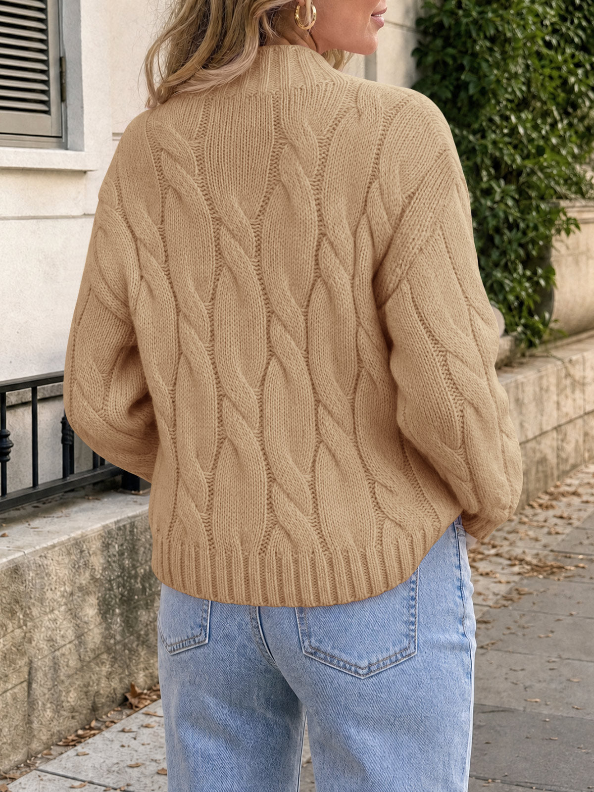 usvara Womens Mock Neck Cable Knit Sweater