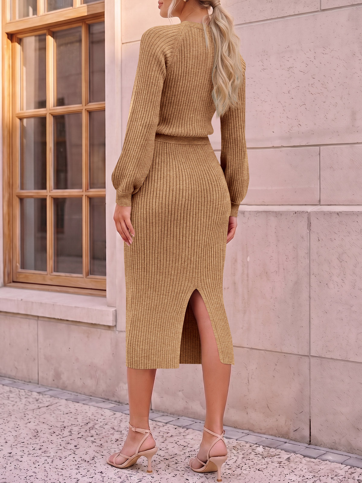 usvara Womens Ribbed Knit Sweater Dress