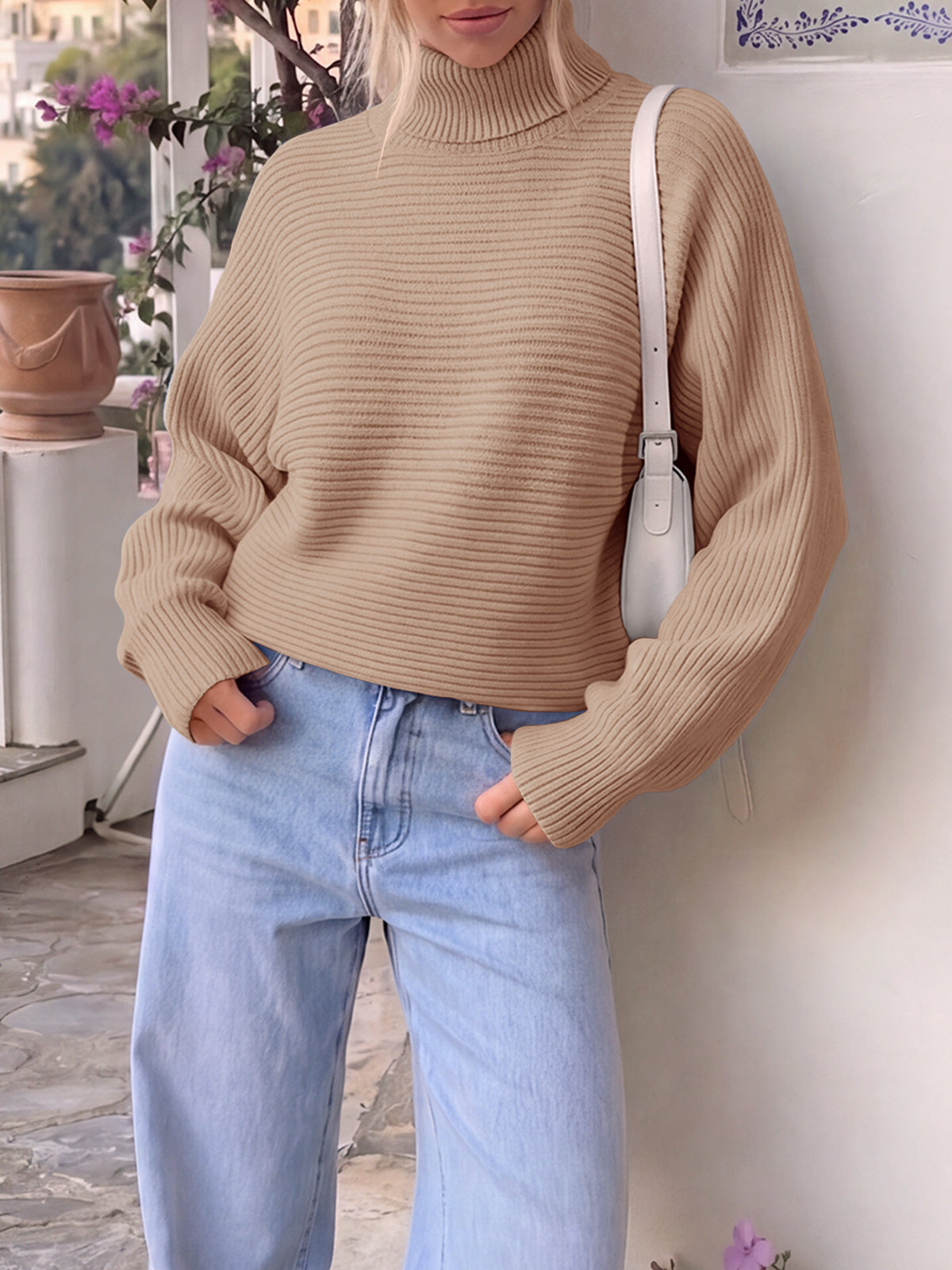 usvara Womens Batwing Sleeve Knit Turtleneck Sweater