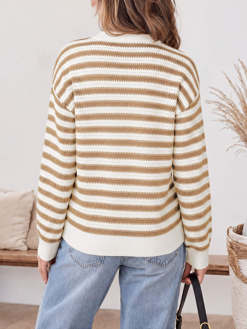 usvara Womens Striped V Neck Cardigan
