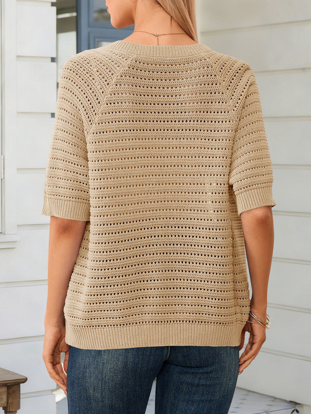 usvara Womens Crochet Short Sleeve Button Down Cardigan