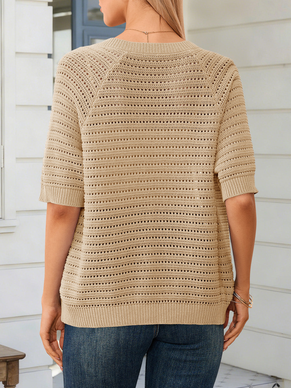usvara Womens Crochet Short Sleeve Button Down Cardigan