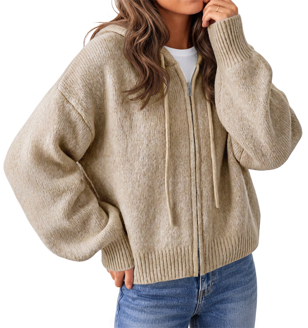 usvara Womens Zip Up Hooded Knit Cardigan