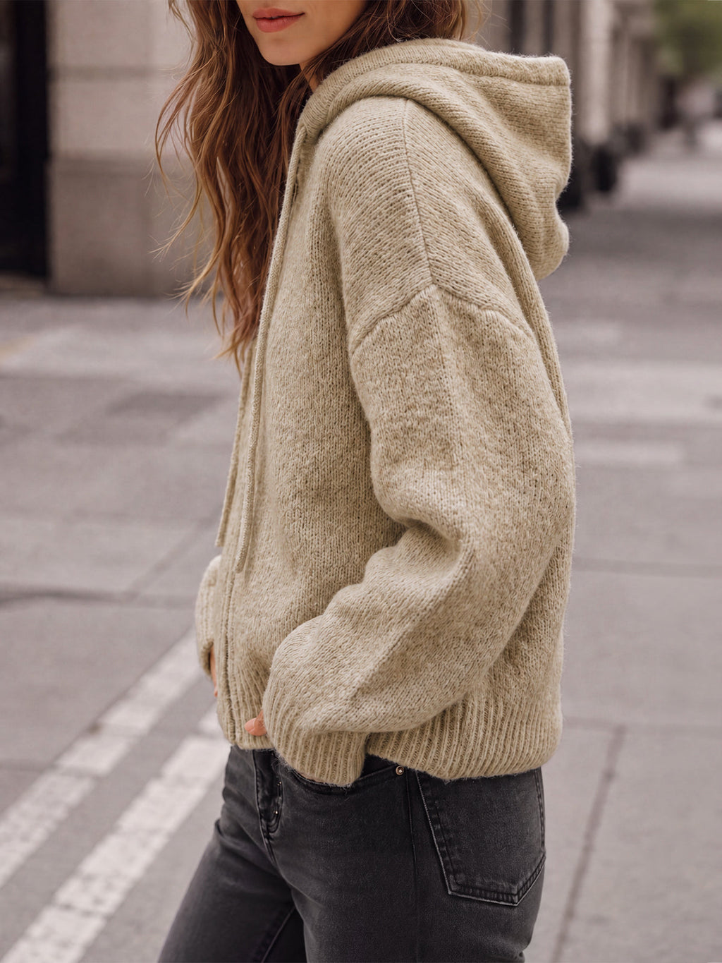 usvara Womens Zip Up Hooded Knit Cardigan