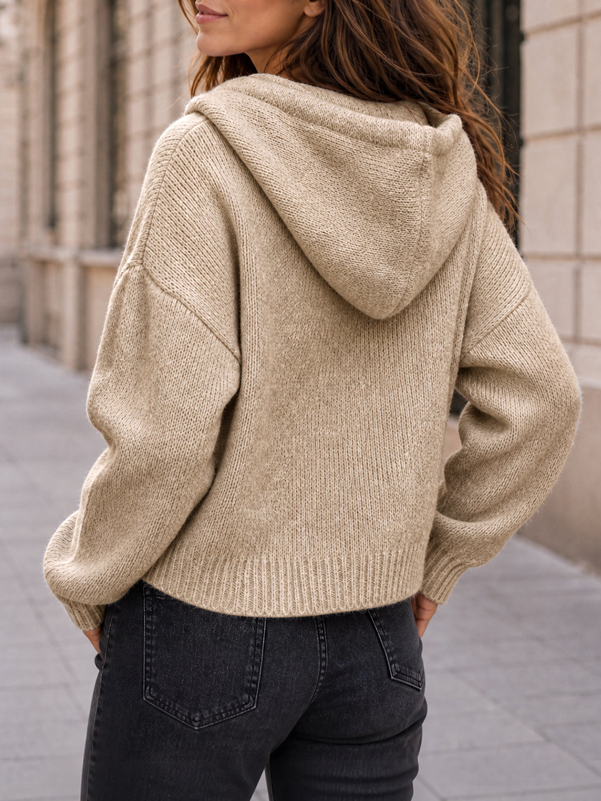 usvara Womens Zip Up Hooded Knit Cardigan