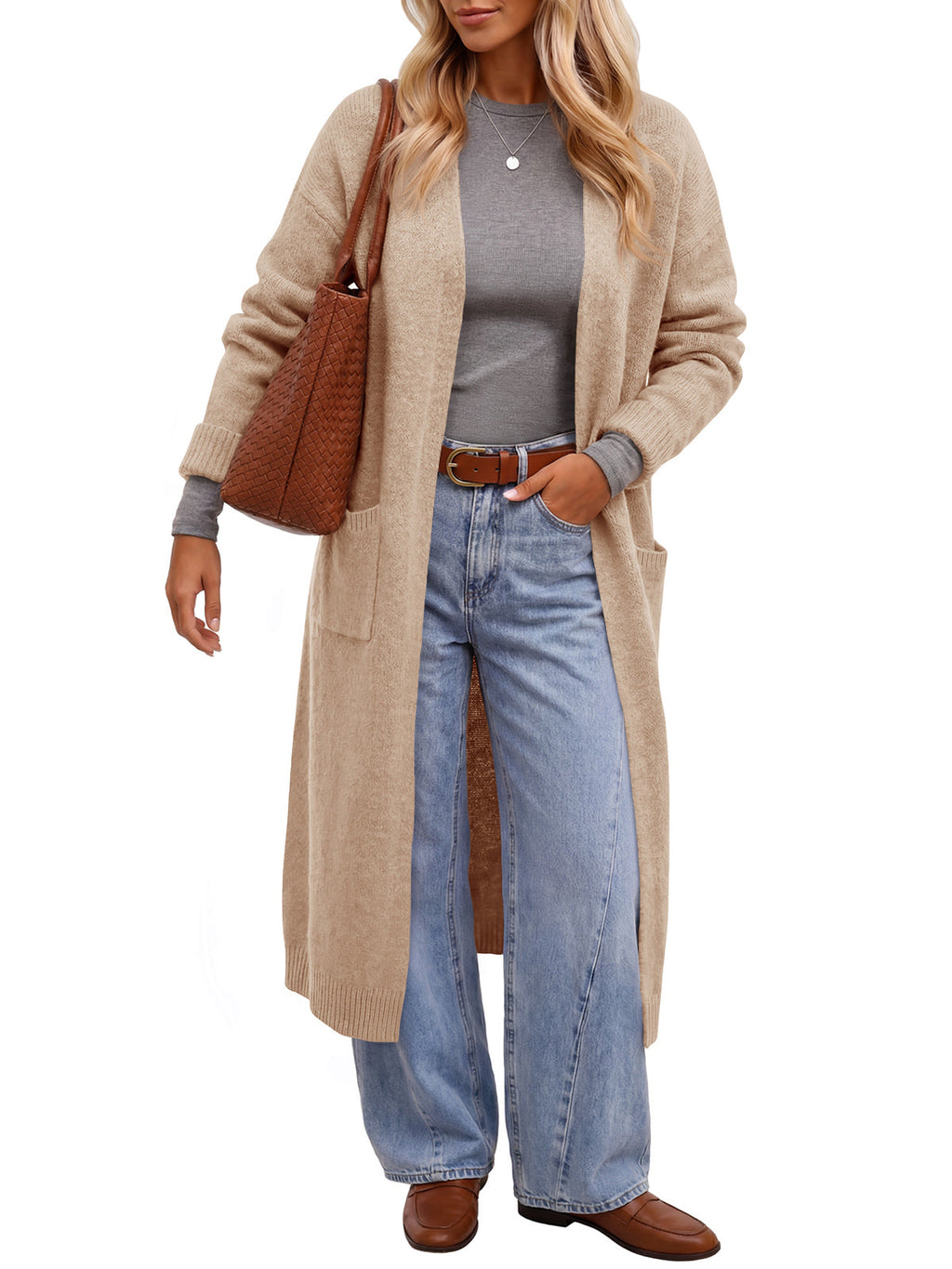 usvara Women Long Open Front Knit Cardigan Duster