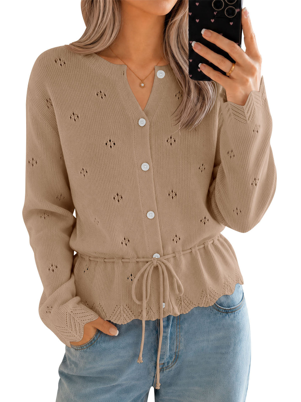 usvara Women Crochet Cardigan Sweater