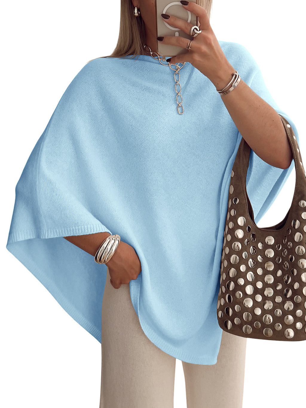 usvara Women Poncho Boat Neck Knit Sweater