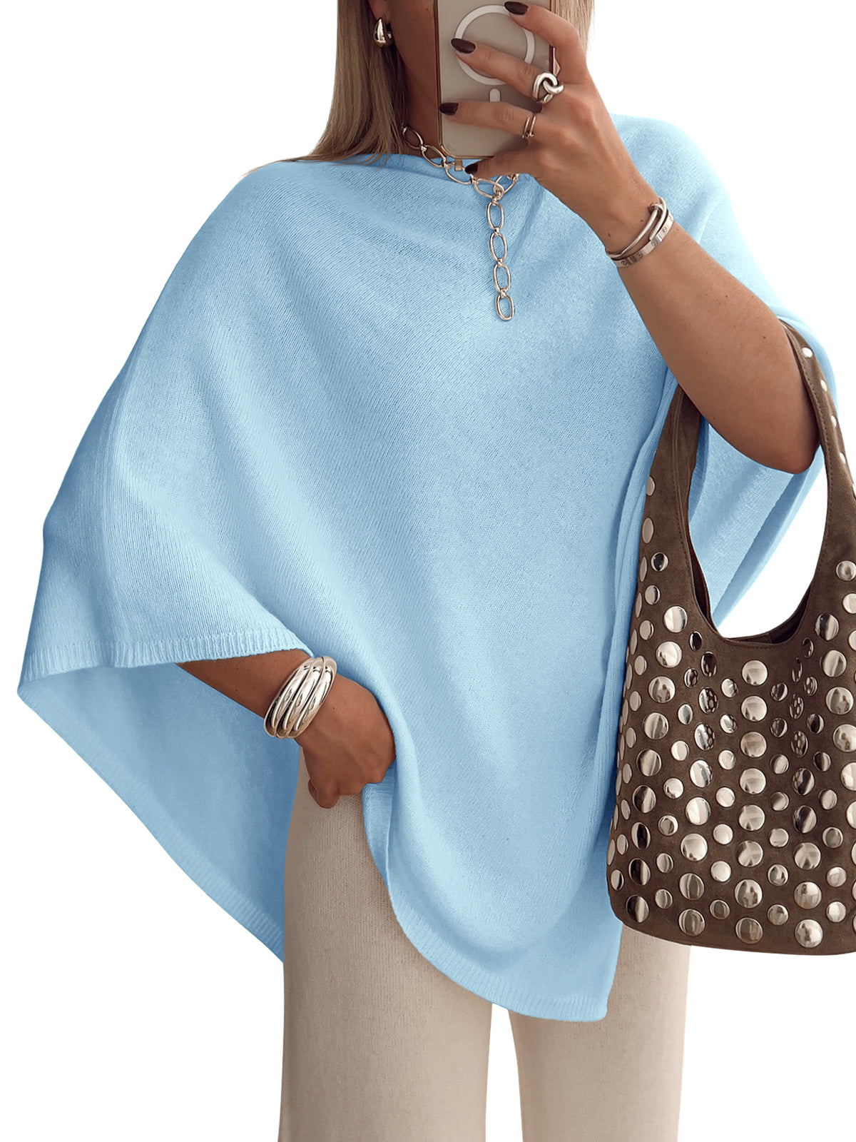 usvara Women Poncho Boat Neck Knit Sweater
