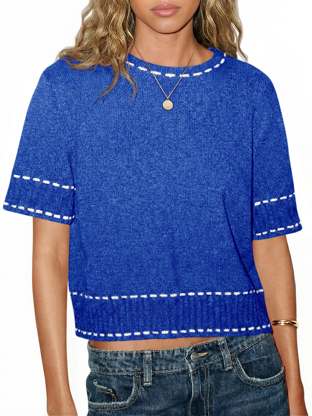 usvara Womens Cropped Crew Neck Knit Sweater