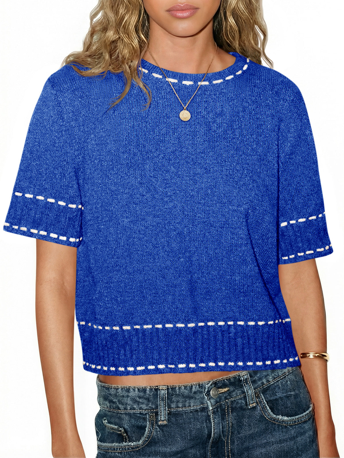 usvara Womens Cropped Crew Neck Knit Sweater