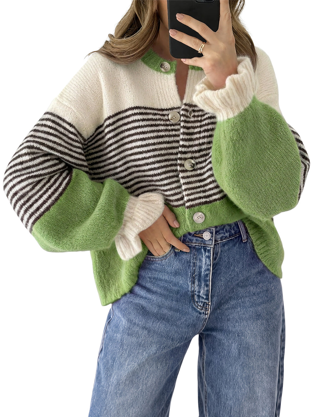 usvara Womens Striped Ruffle Sleeve Cardigan Coats