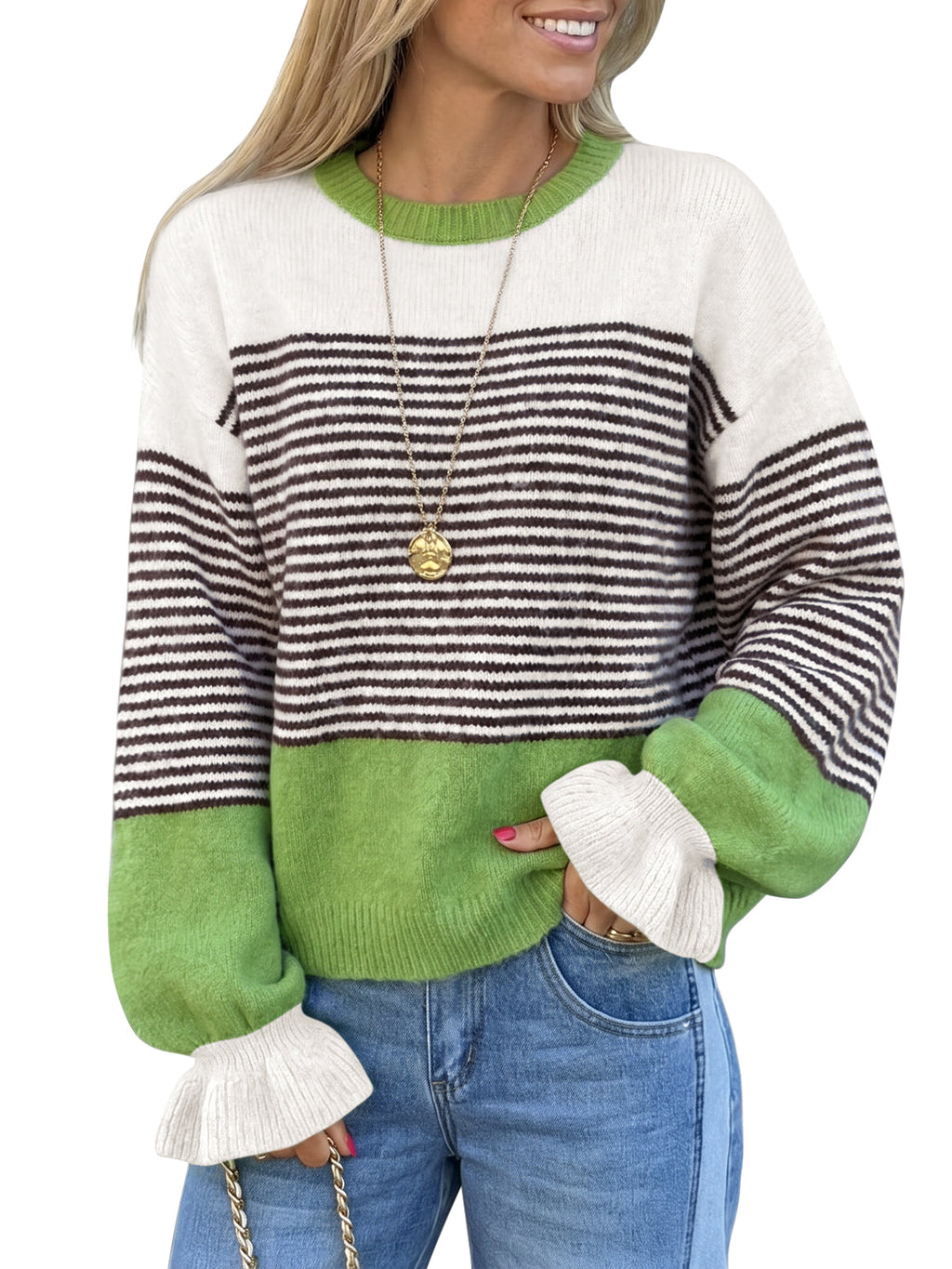 usvara Women Ruffle Sleeve Sweater
