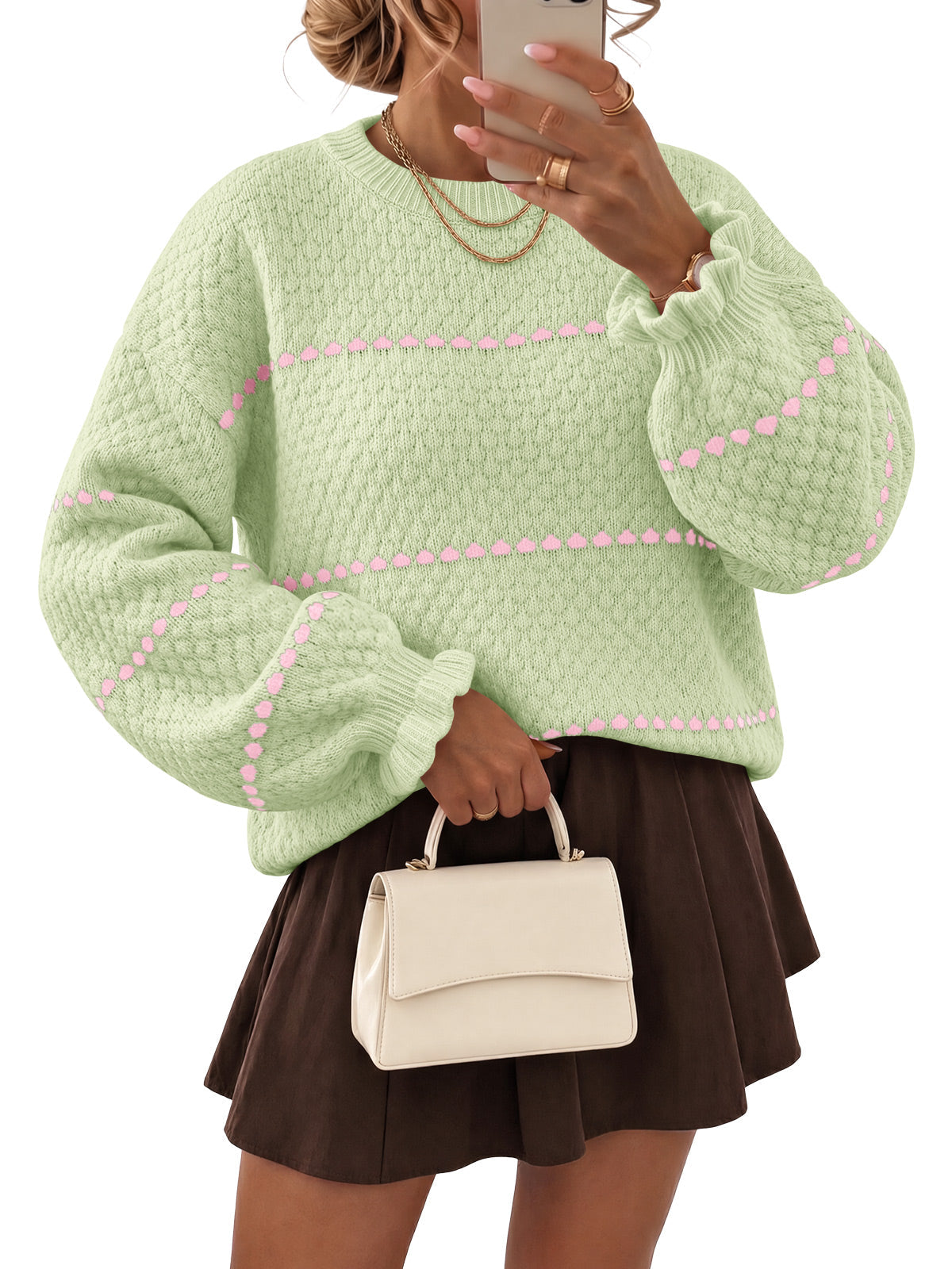 usvara Womens Heart Striped Ruffle Sweaters