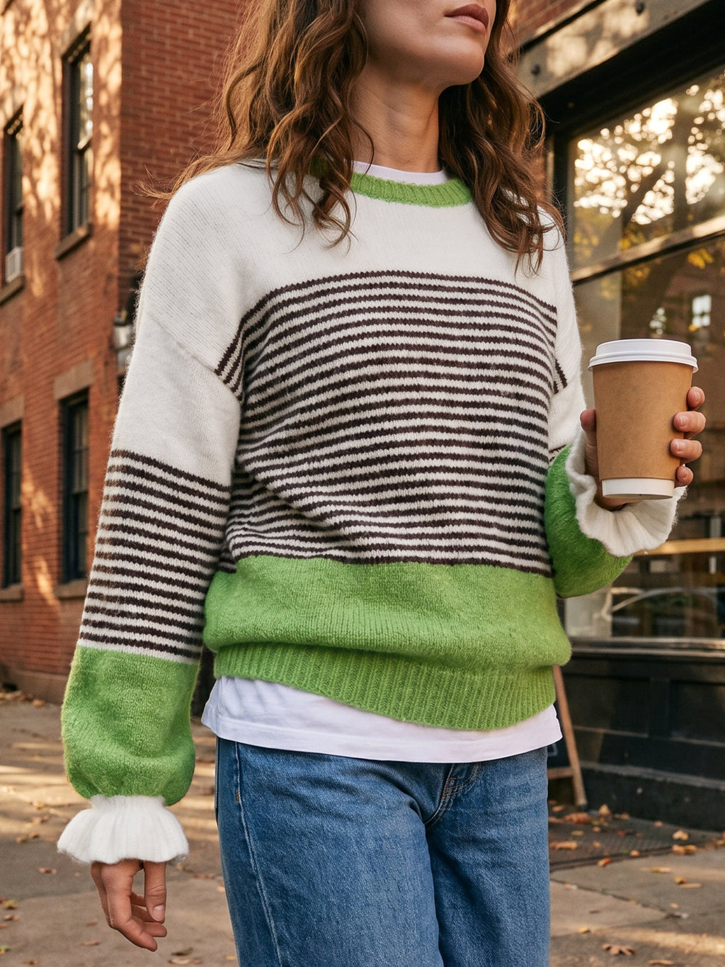 usvara Women Ruffle Sleeve Sweater