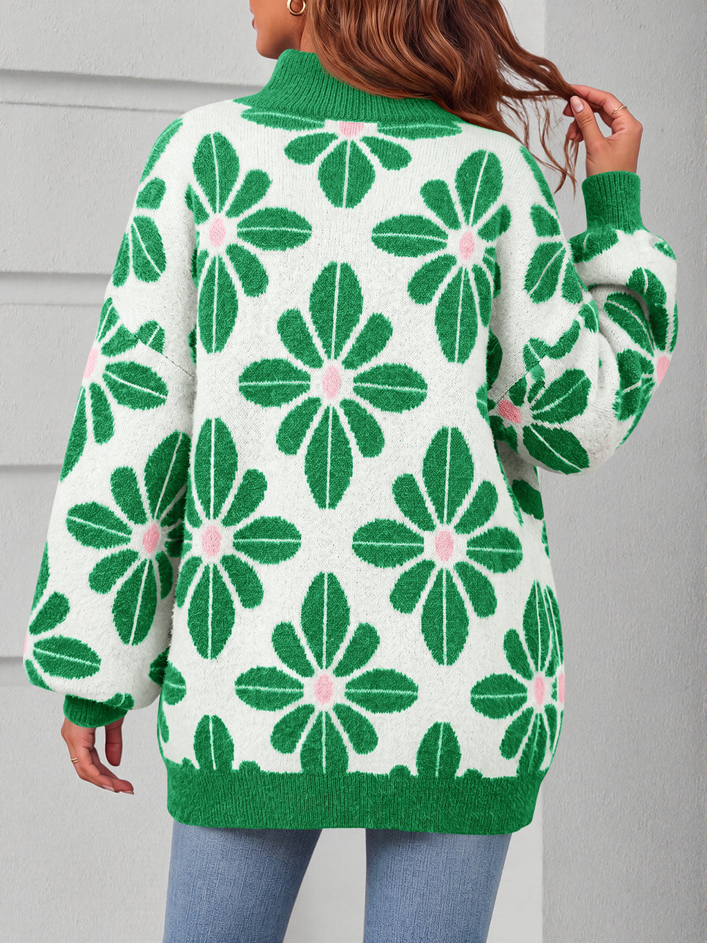 usvara Womens Floral Mock Neck Chunky Sweater