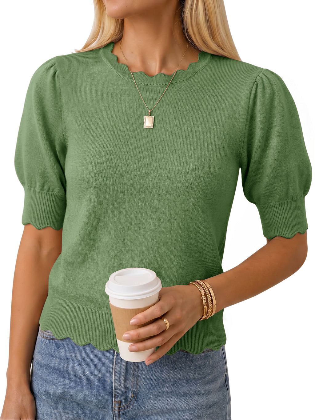 usvara Women Puff Sleeve Knit Top