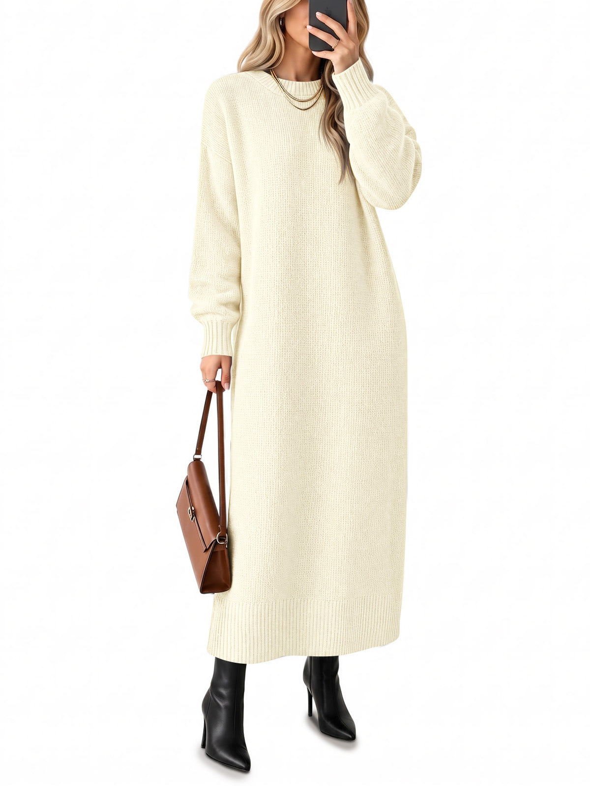 usvara Women Long Sleeve Maxi Sweater Dress