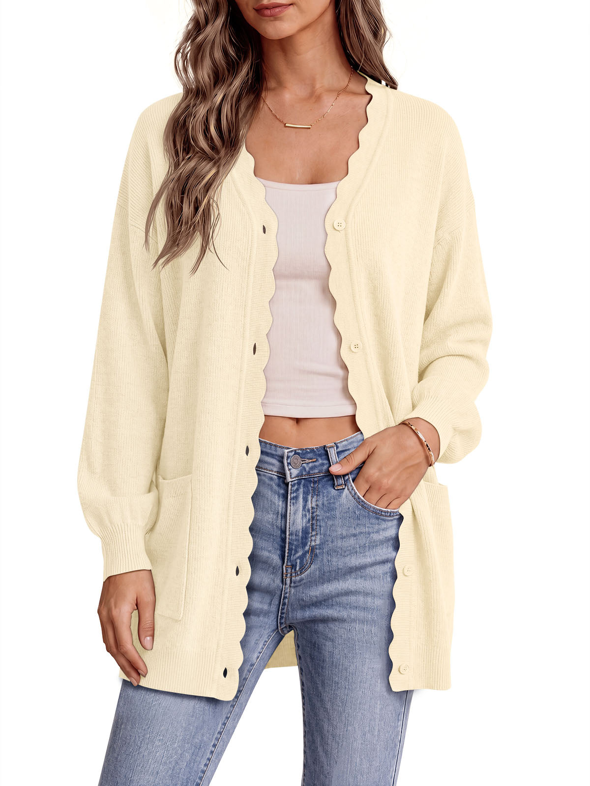 usvara Womens Oversized V Neck  Cardigan