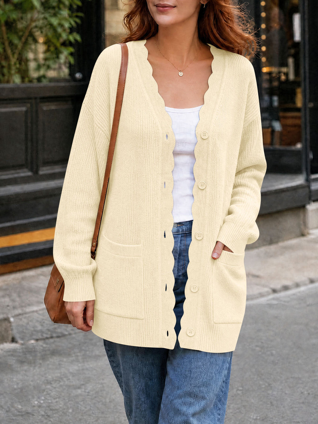 usvara Womens Oversized V Neck  Cardigan