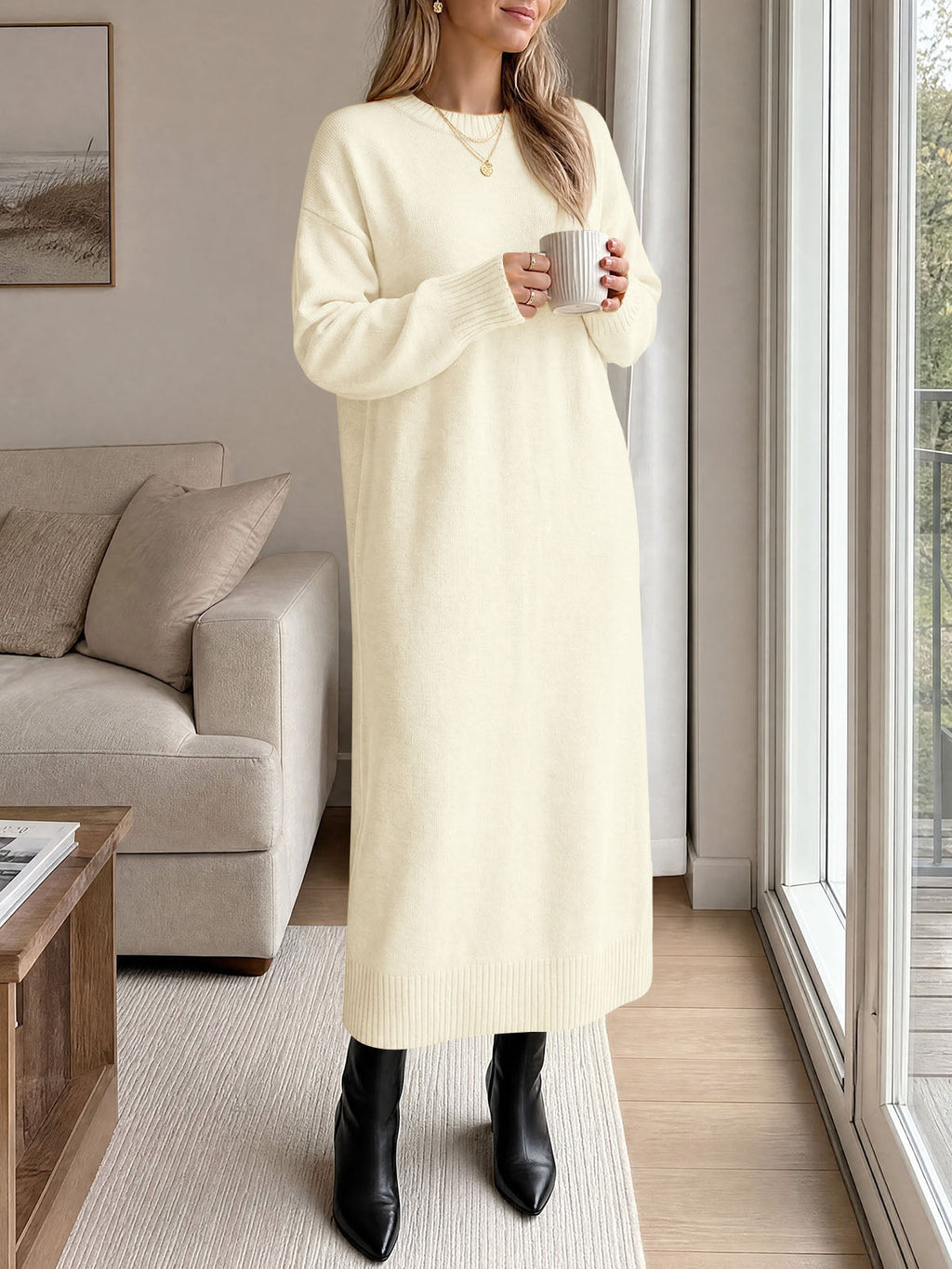 usvara Women Long Sleeve Maxi Sweater Dress