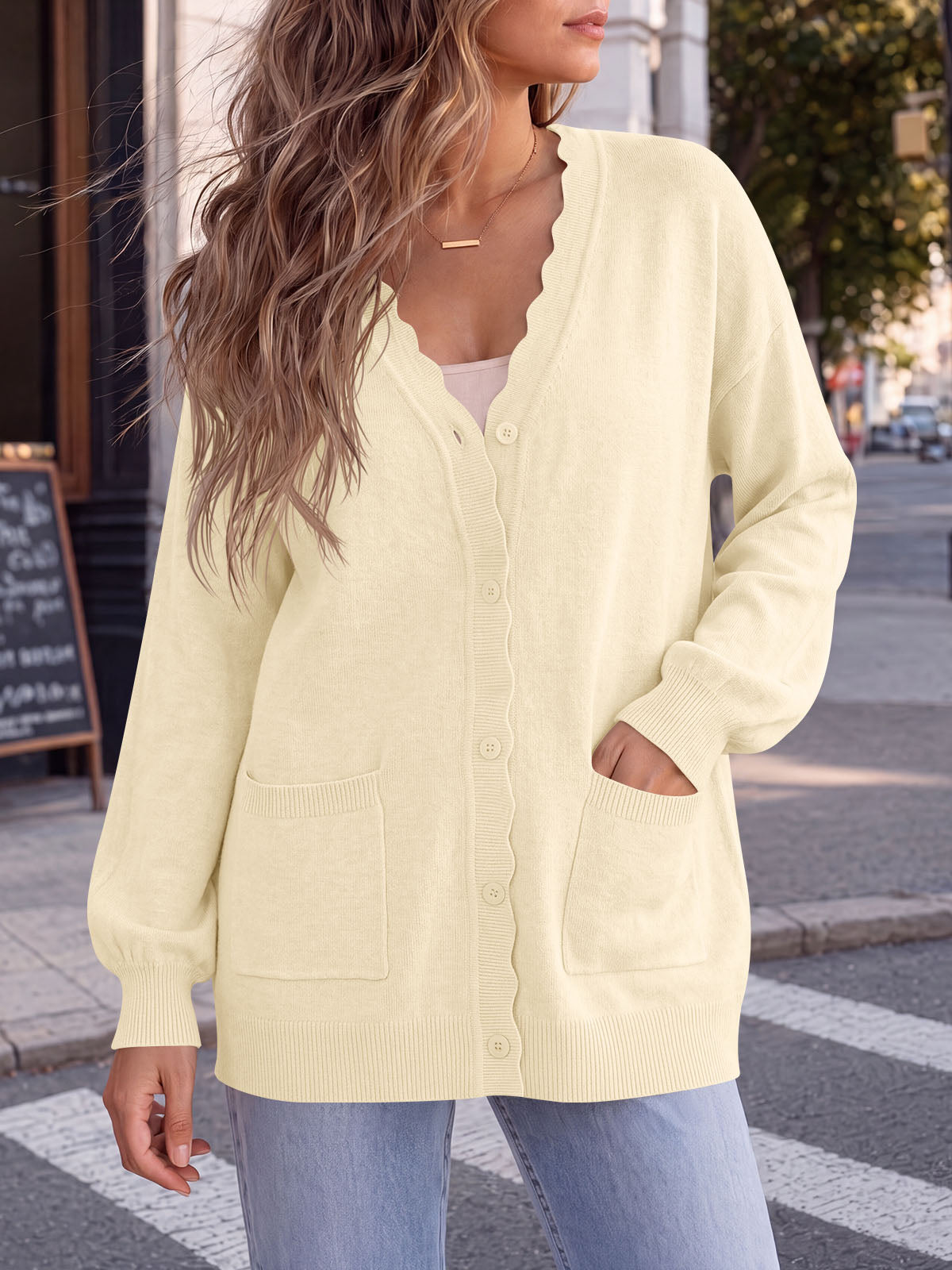 usvara Womens Oversized V Neck  Cardigan