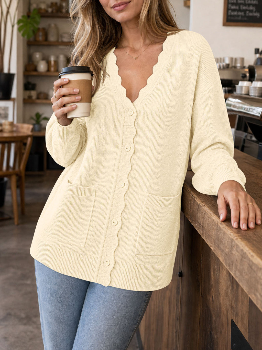 usvara Womens Oversized V Neck  Cardigan