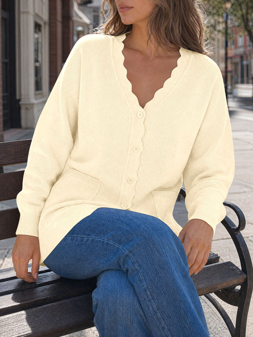 usvara Womens Oversized V Neck  Cardigan