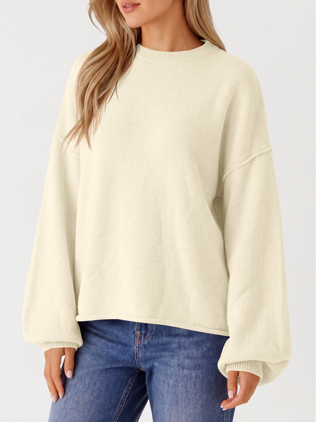 usvara Womens Oversized Crewneck Knit Pullover Tops